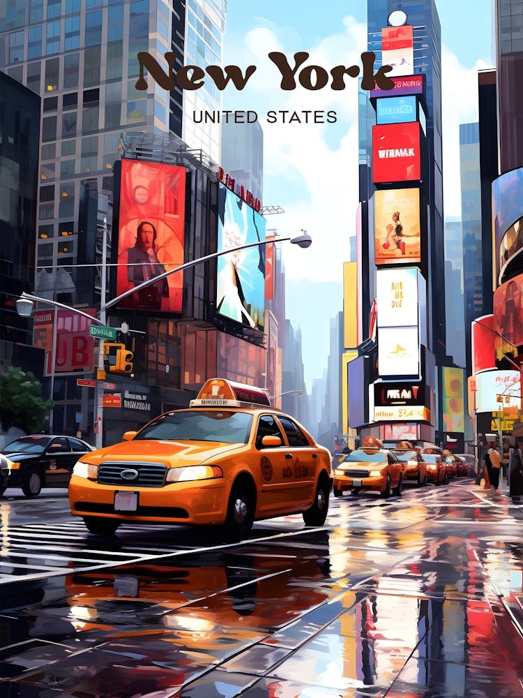 New York United States Times Square Modern Travel Art