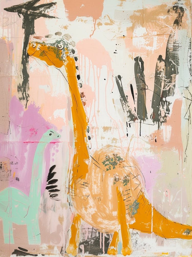 Abstract Brushstroke Mustard Dinosaur
