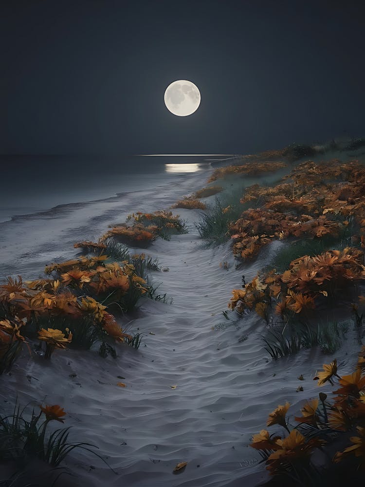 Full Moon Over Flowers