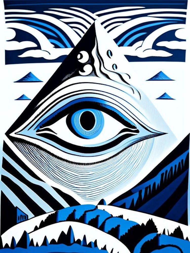 Surreal Landscape, Symbol, Third Eye Blue & White 1