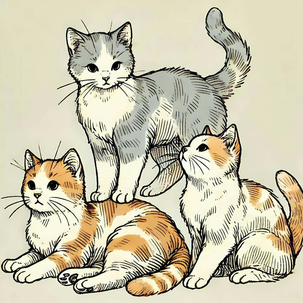 Three Cats In Playful Poses