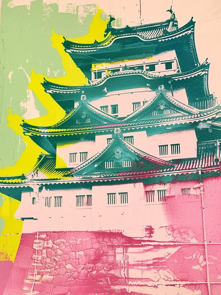 Nagoya Castle Japan Retro Duotone Silkscreen 1