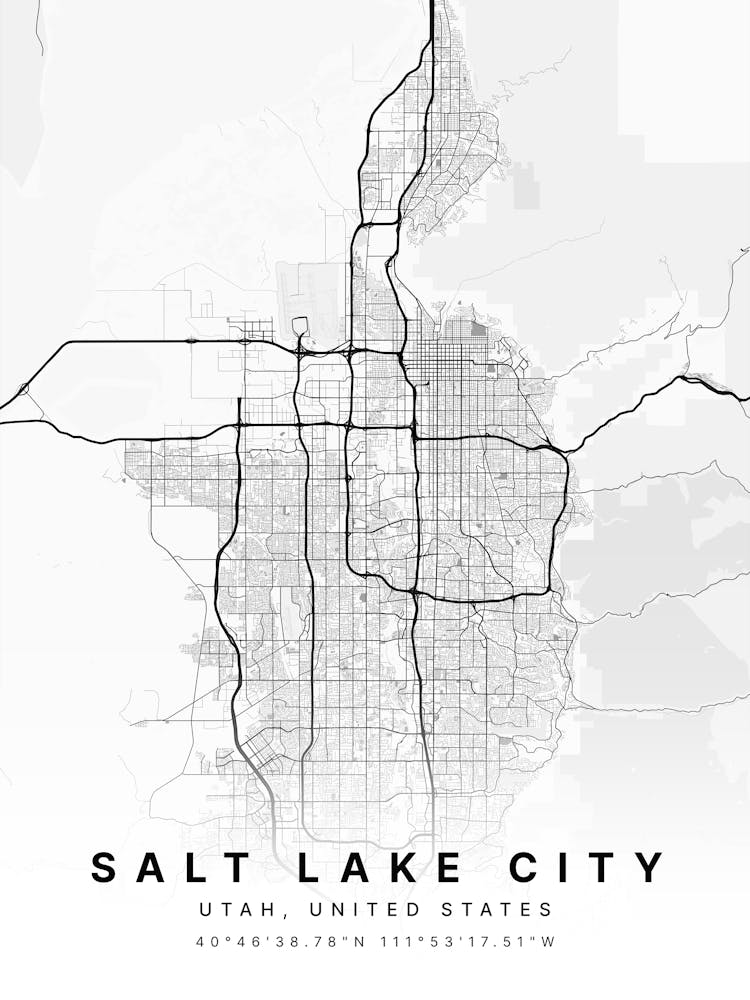 Salt Lake City Utah USA White Map