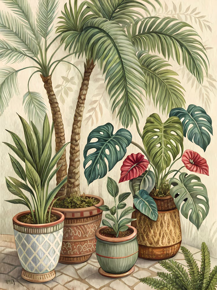 Tropical Plant Oasis Vintage Indoor Garden Art