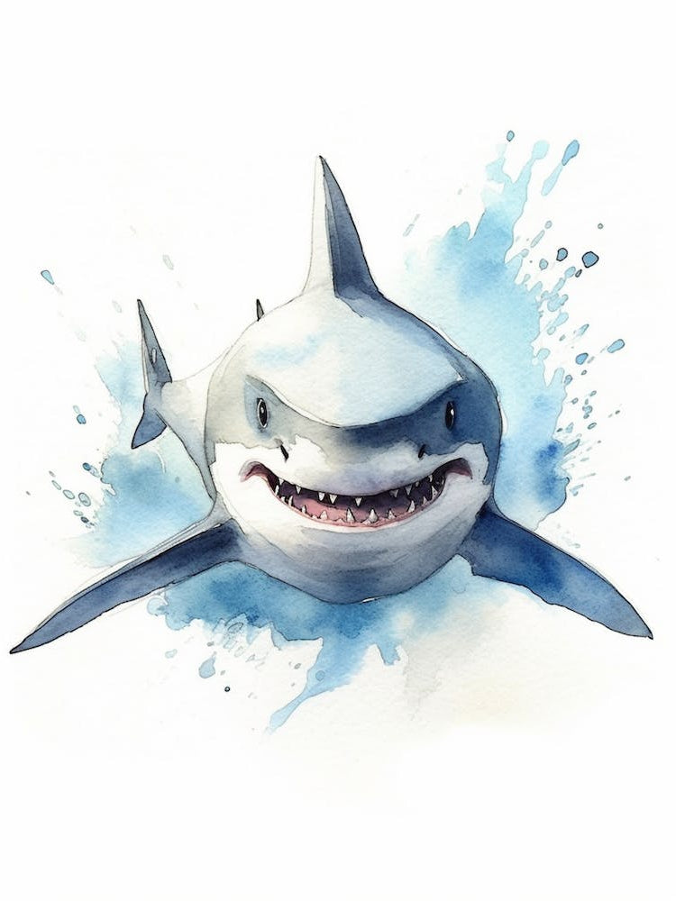 Cartoon Watercolour Whitetip Reef Shark 1