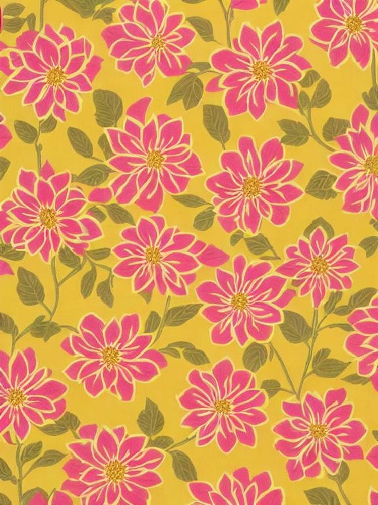 Dahlia Imperialis Floral Print Retro Pattern 2 Flower