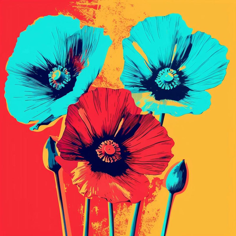 Andy Warhol Style Pop Art Flowers Poppy 4 Square