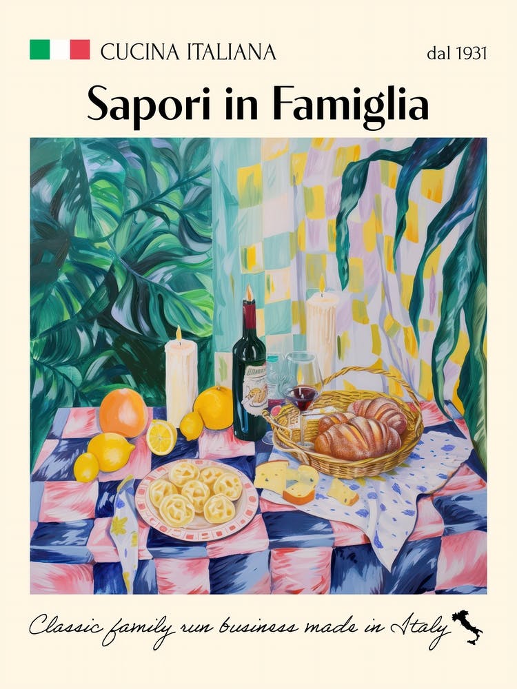 Sapori In Famiglia Trattoria Italian Poster Food Kitchen