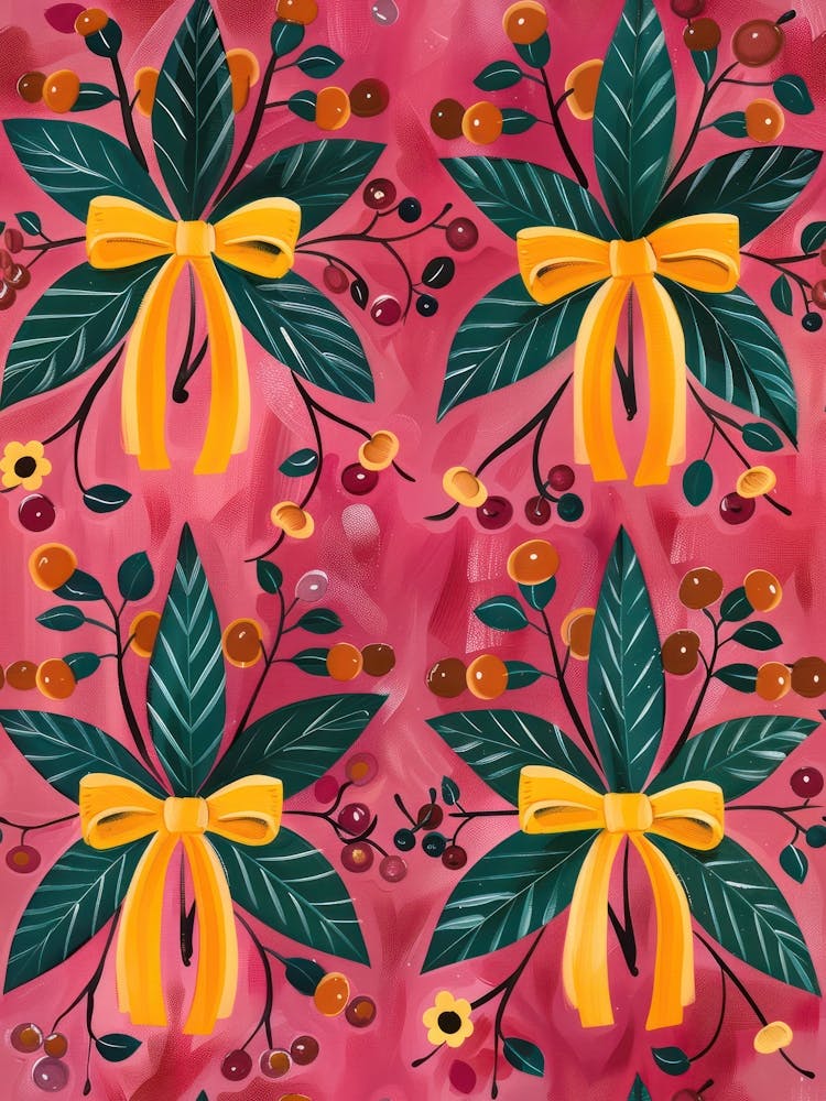 Cherries And Yellow Bows 3 Pattern