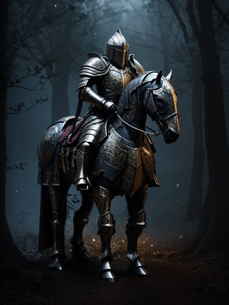 Knight On Horse In The Forest