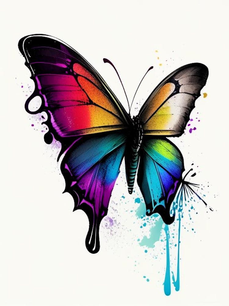 Butterfly On Rainbow Graffiti Illustration 2