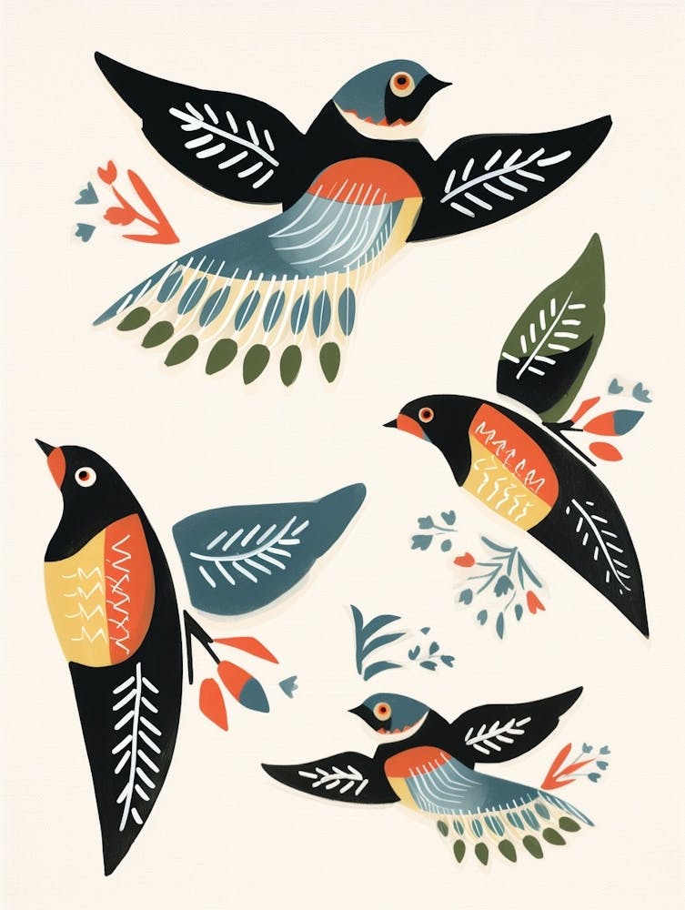 Folk Style Bird Painting Barn Swallow 1