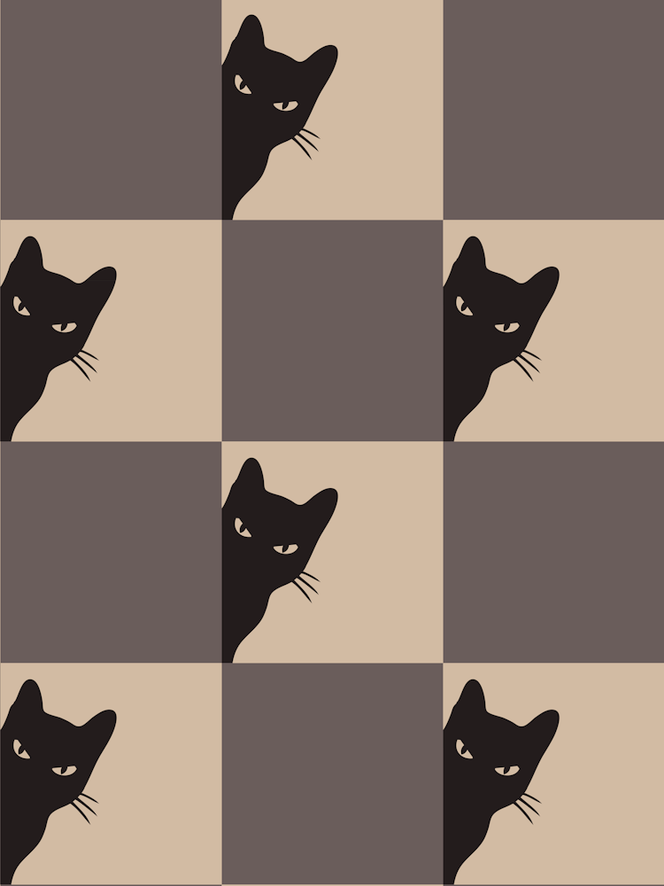 Playful Checker Board Cat Peeping Pattern 10 In Contemporary Beige Brown Black 01