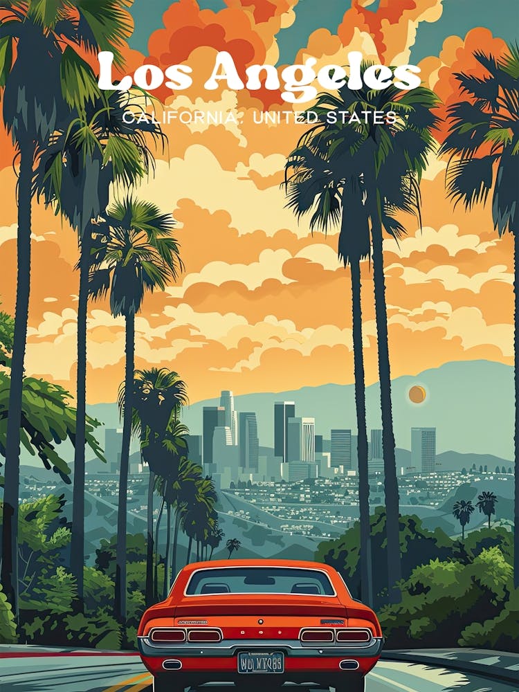 Los Angeles California Sunrise Travel Illustration