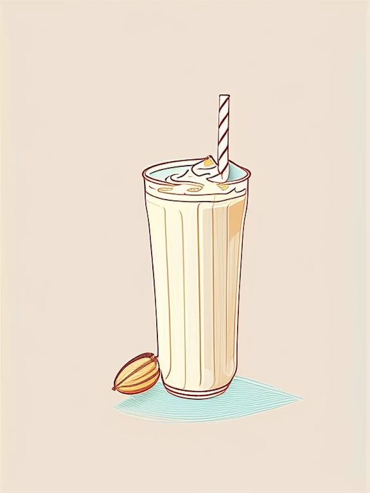 Almond Milkshake Dairy Food Minimal Line Drawing 1