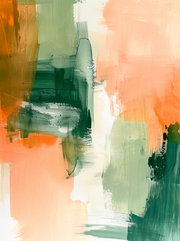 Peach & Green Abstract. Brushstroke Painting Acrylic