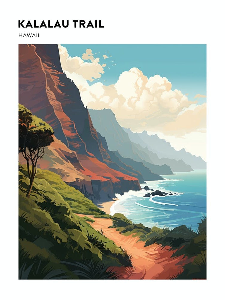 Kalalau Trail Hawaii 4 Hiking Trail Landscape Poster