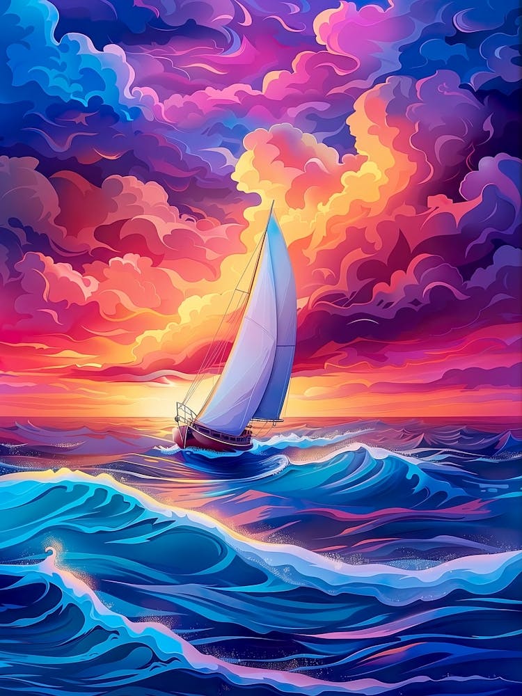 Colourful Boat Oil Painting Impasto Fishermen In Canoe At Sunset Boat Print Wall Art Sunset Maximalist Decor Coastal Beachy Prints(1)