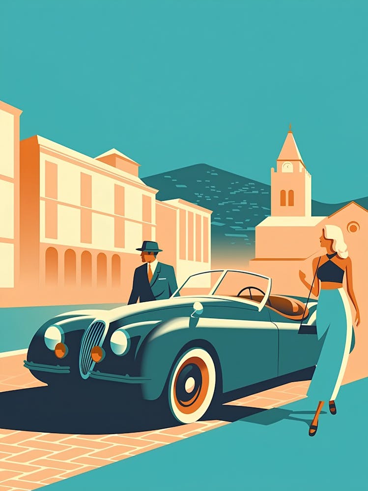 Vintage Car And Woman