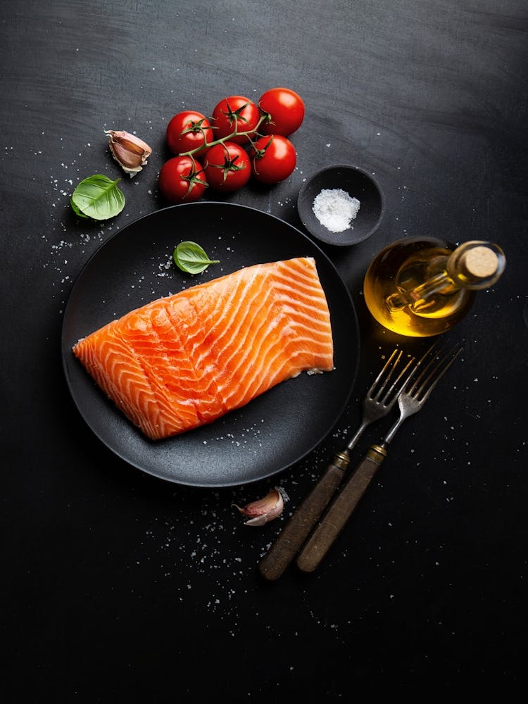 Salmon with spices — Food kitchen poster/blackboard, photo art