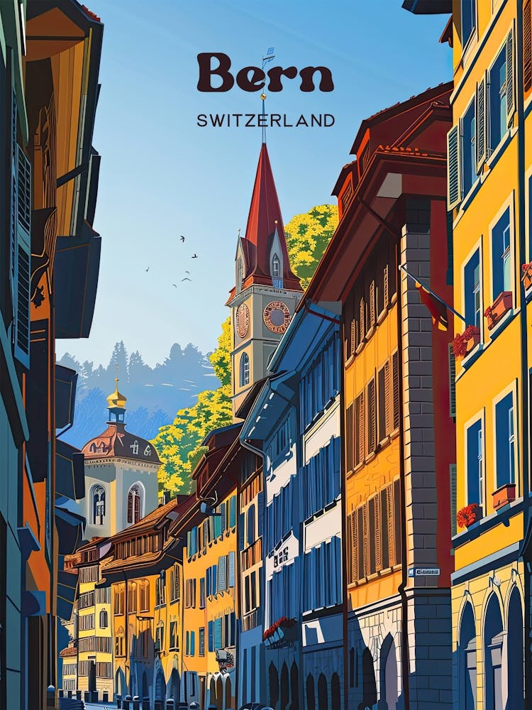 Bern Switzerland Town Digital Travel Art