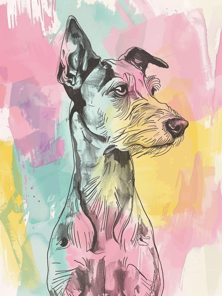 Pastel Manchester Terrier Dog Pastel Line Illustration  3