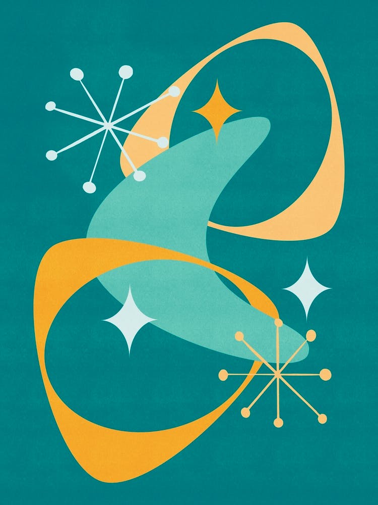 Retro Mid Century Atomic Space Age 20 Teal, Aqua, Orange