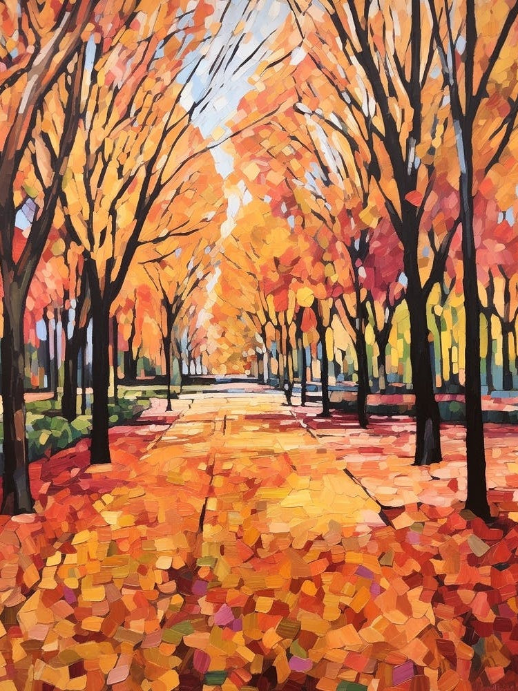 Autumn Gardens Painting Parque Del Retiro Spain 2