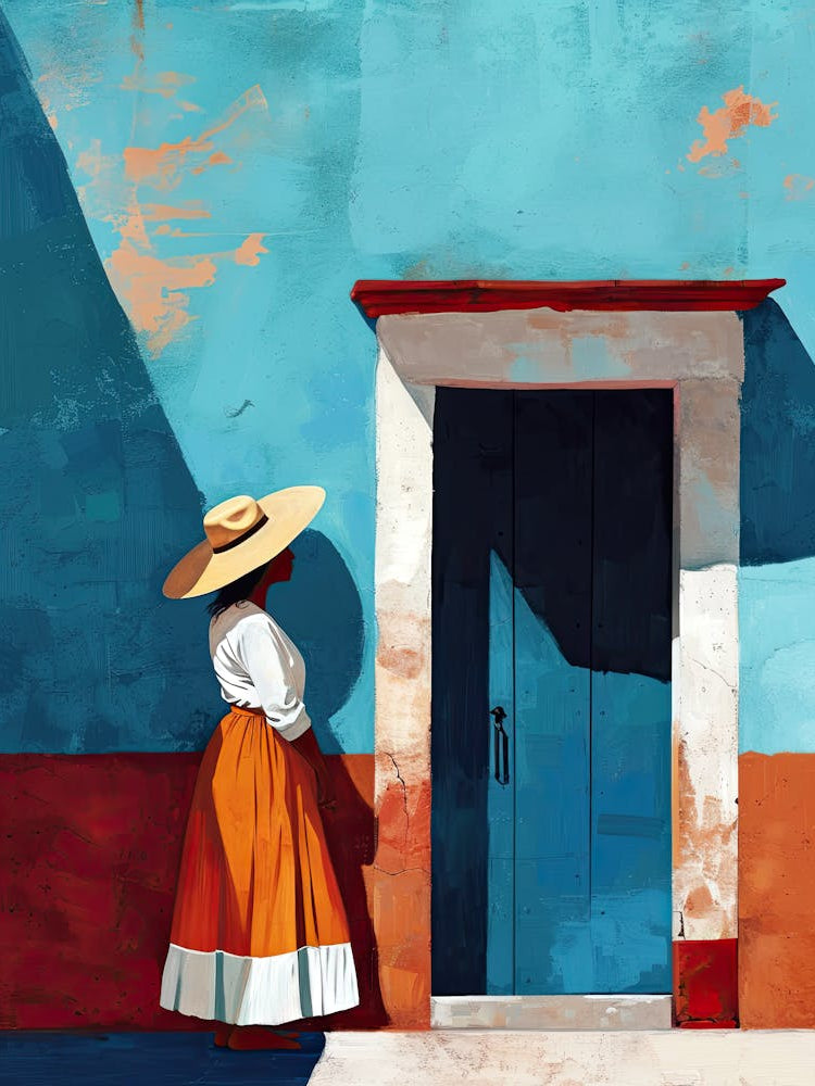 Mexican Woman In Hat, Mexico, Minimalism