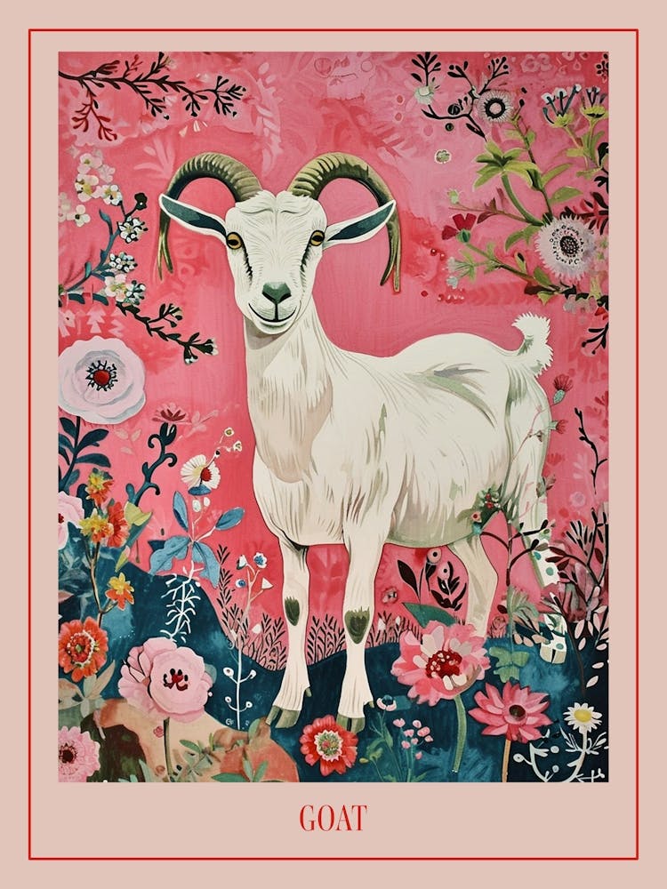 Floral Animal Painting Goat 3 Poster