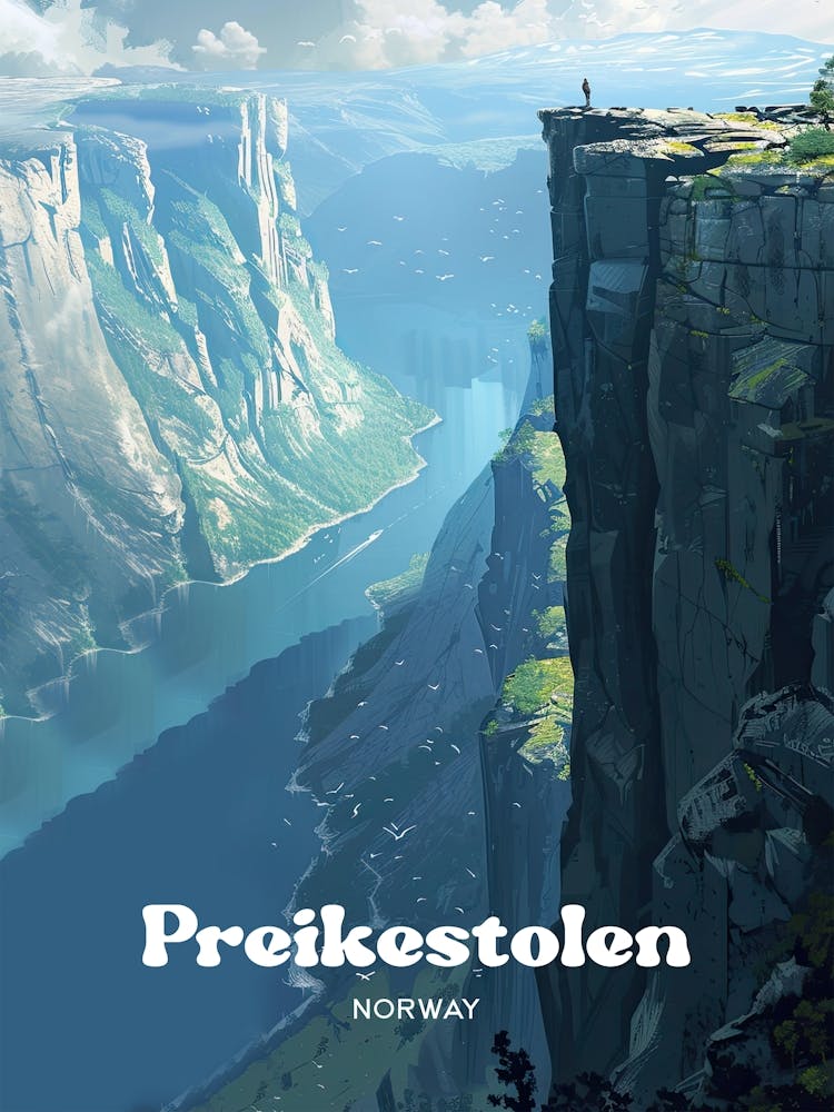 Preikestolen Norway Tourist Destination Digital Travel Illustration