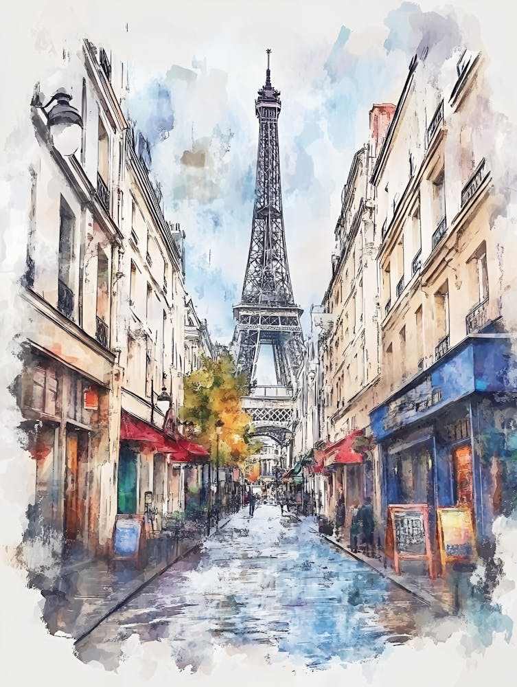 Paris Street Watercolor Painting