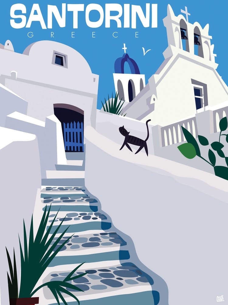 Santorini Poster White & Blue