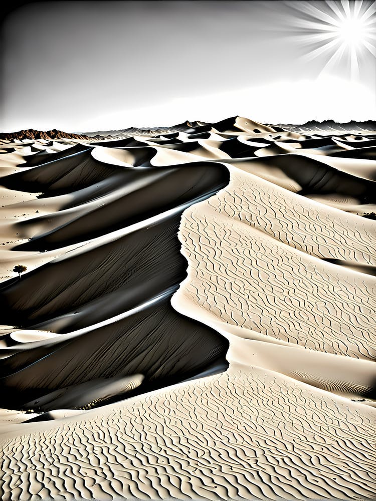 Sand Dunes In The Desert, black and white art