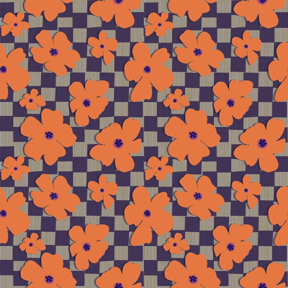 Checkered Flowers Orange