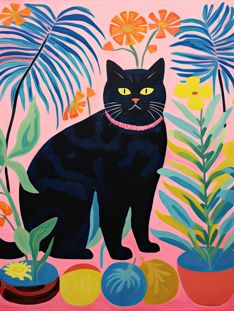 Black Cat In The Garden, Matisse Inspired