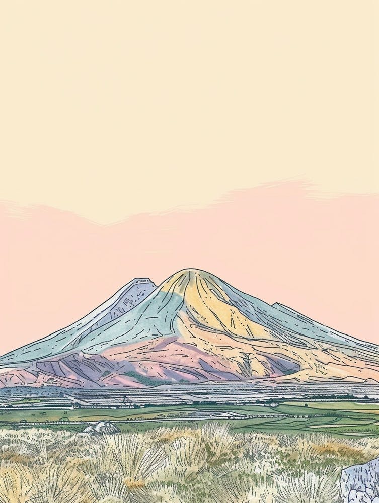 Mount Vesuvius Italy Color Line Drawing (6)