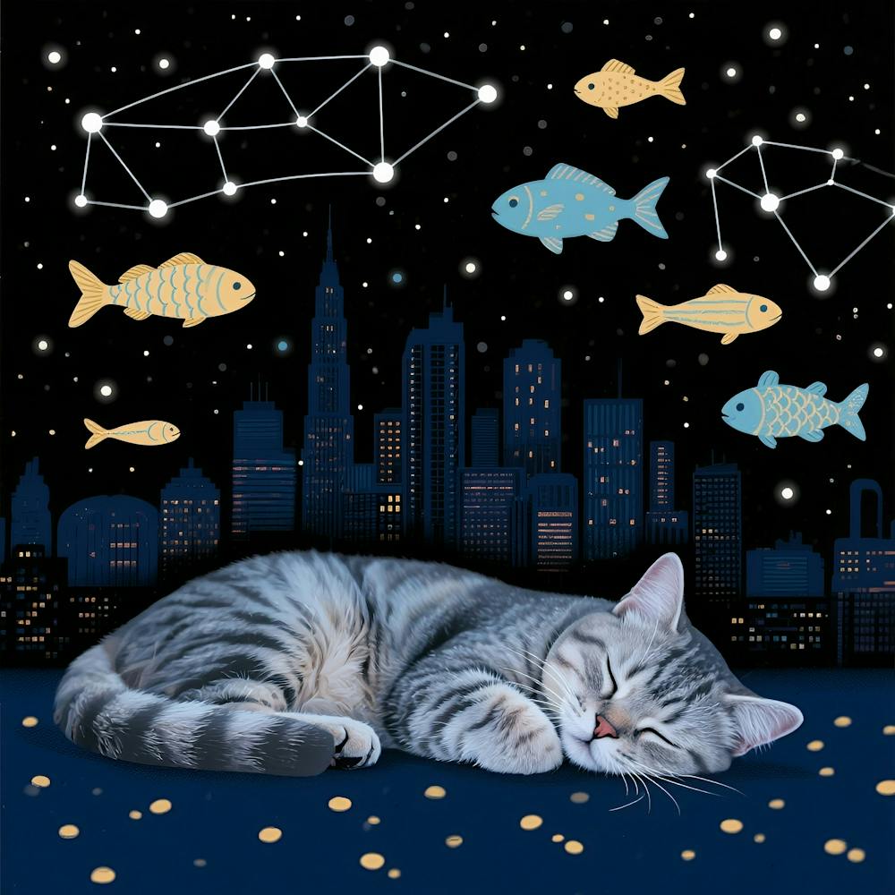 Schlafende Katze bei Nacht