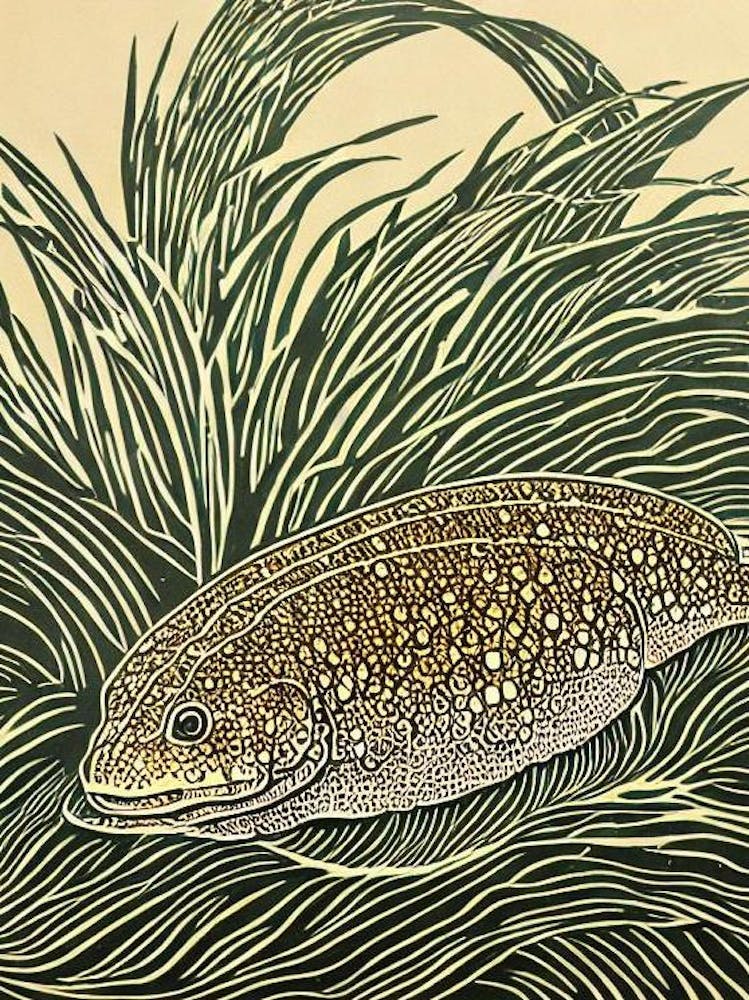 Japanese Giant Salamander Linocut