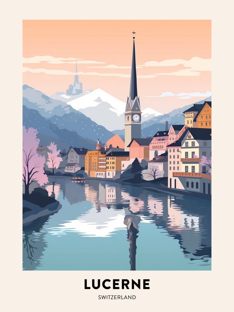 Vintage Winter Travel Poster Lucerne Switzerland 3