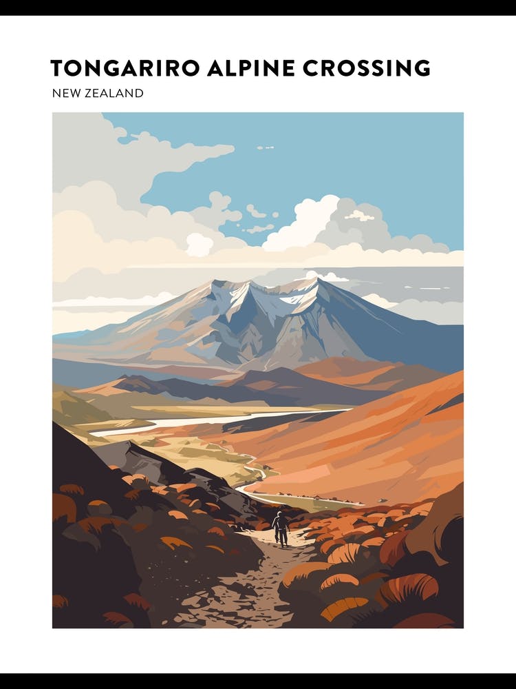 Tongariro Alpine Crossing New Zealand 3 Hiking Trail Landscape Poster