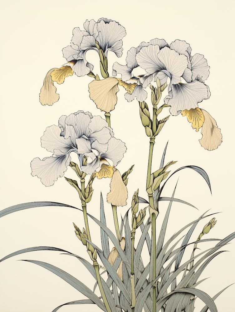 Hanashobu Japanese Water Iris 3 Vintage Japanese Botanical