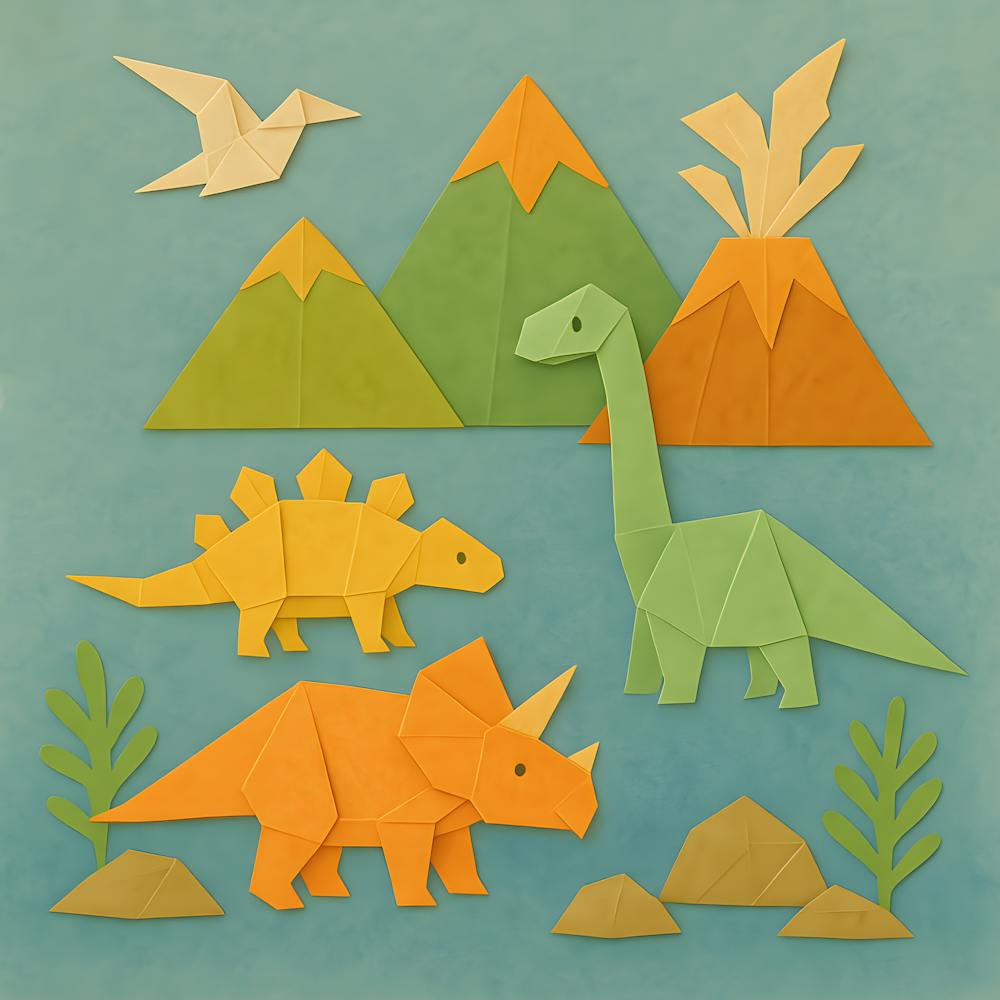 Origami Dinosaur Wall Art – Colorful Prehistoric Paper Art For Kids Room & Nursery Decor