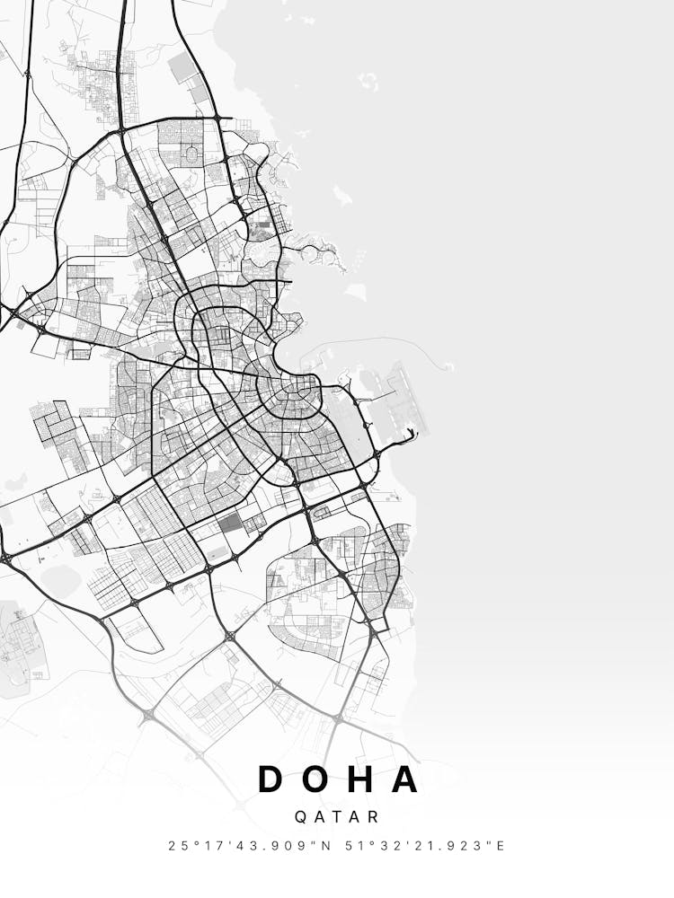 Doha Qatar White Map