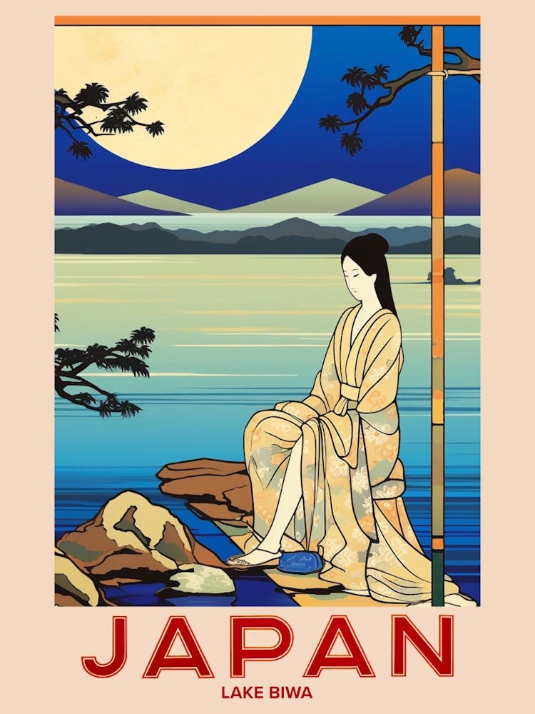 Lake Biwa, Visit Japan Vintage Travel Art 2 Poster
