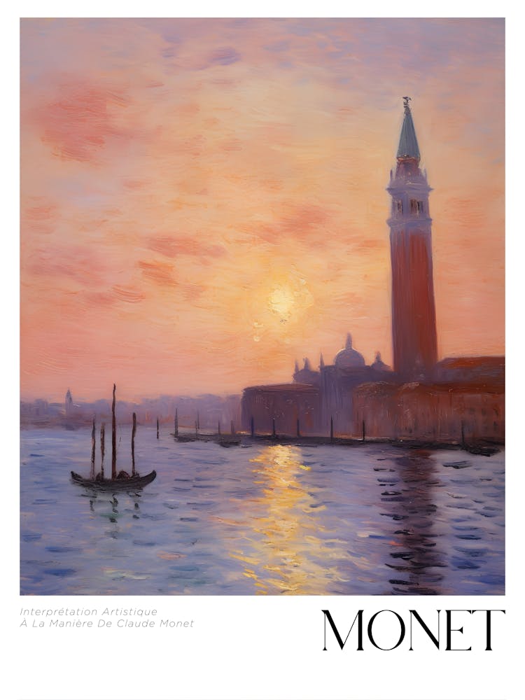 Art Poster Echoing Monet Style Painting, Monet At Sunset 1