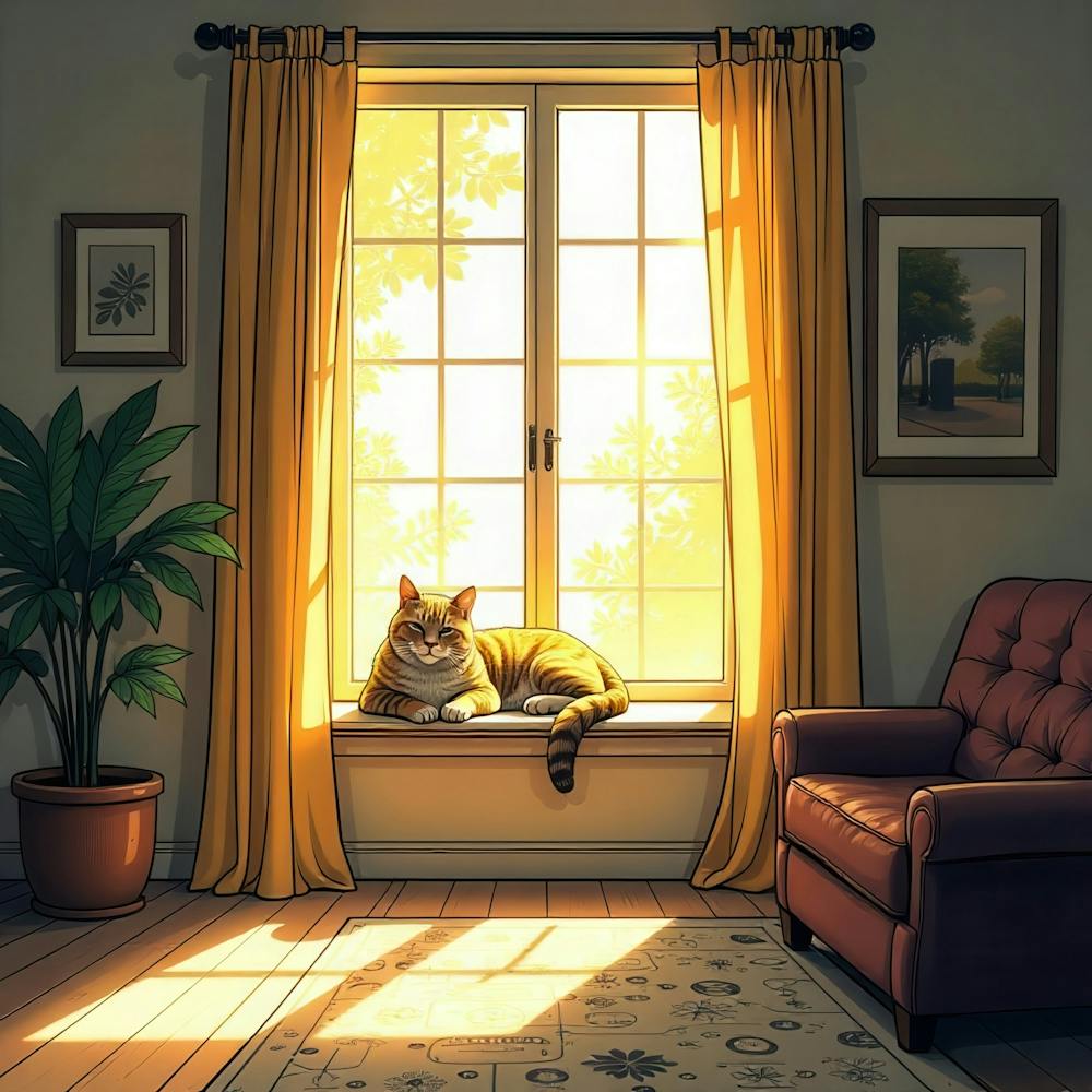Katze am Fenster sitzend