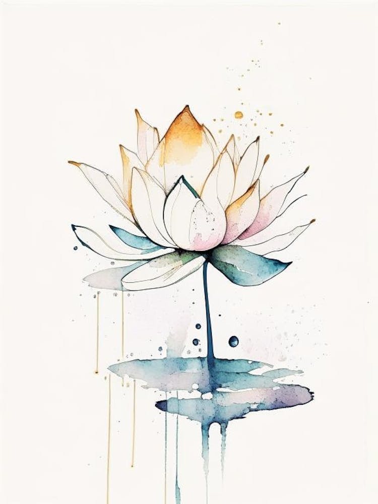 Lotus Flower And Water Symbol Minimal Watercolour