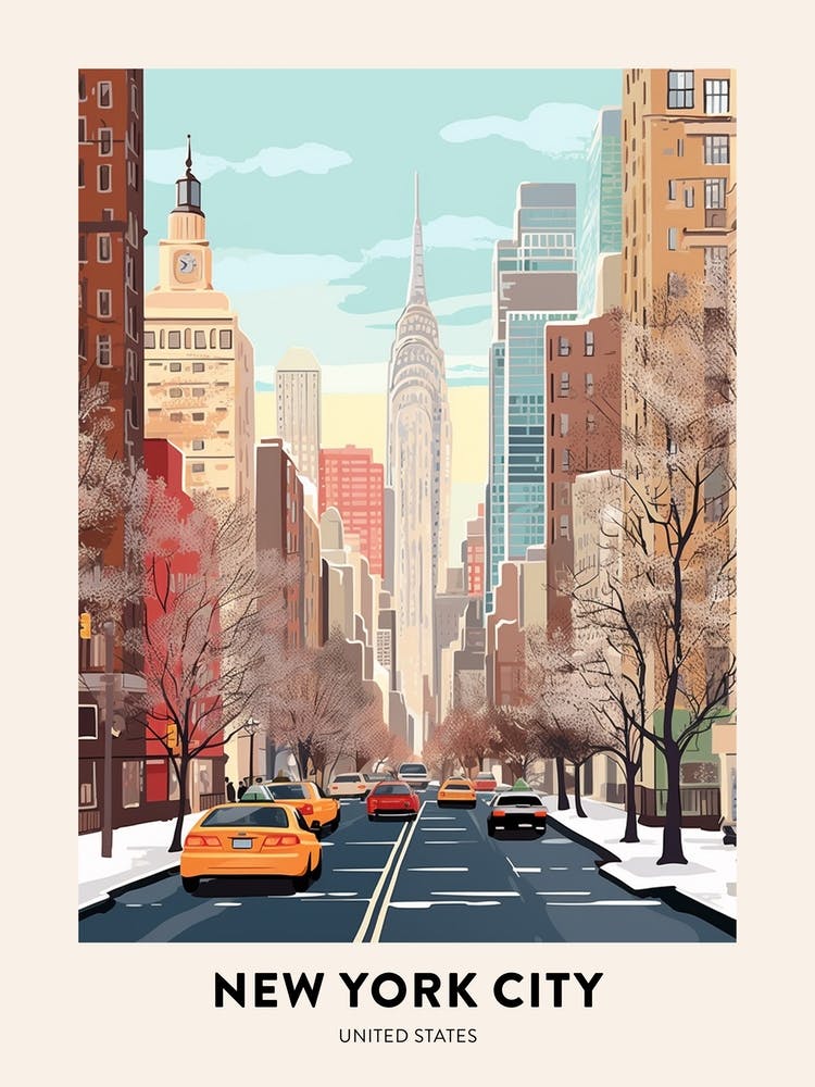 Vintage Winter Travel Poster New York City Usa 4