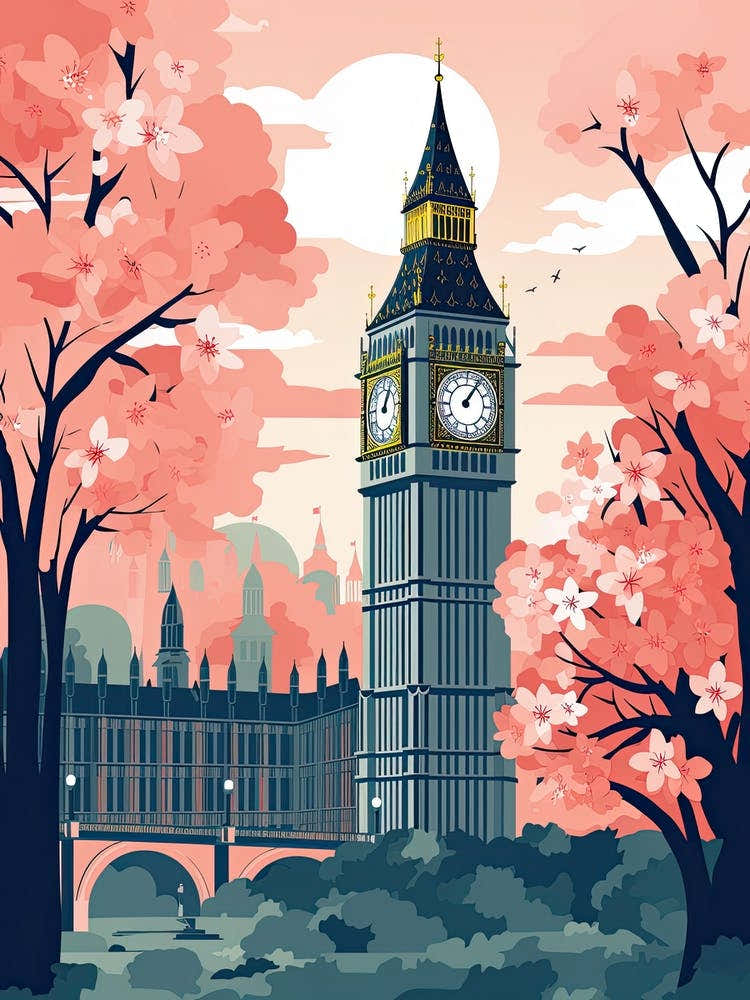 Big Ben, London   Cute Botanical Illustration Travel 5